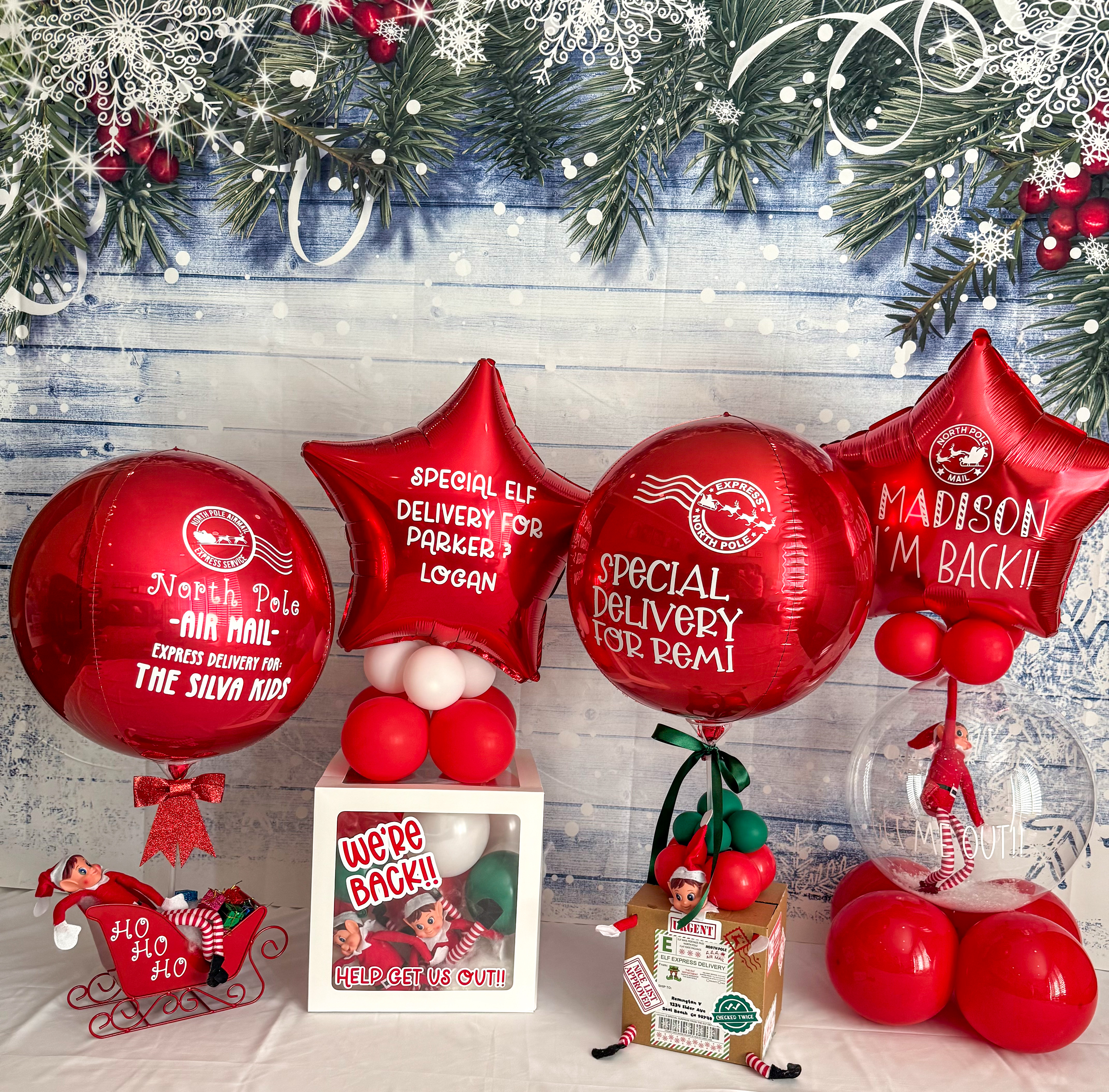 Elf on the Shelf arrival balloons — North Pole special deliveries