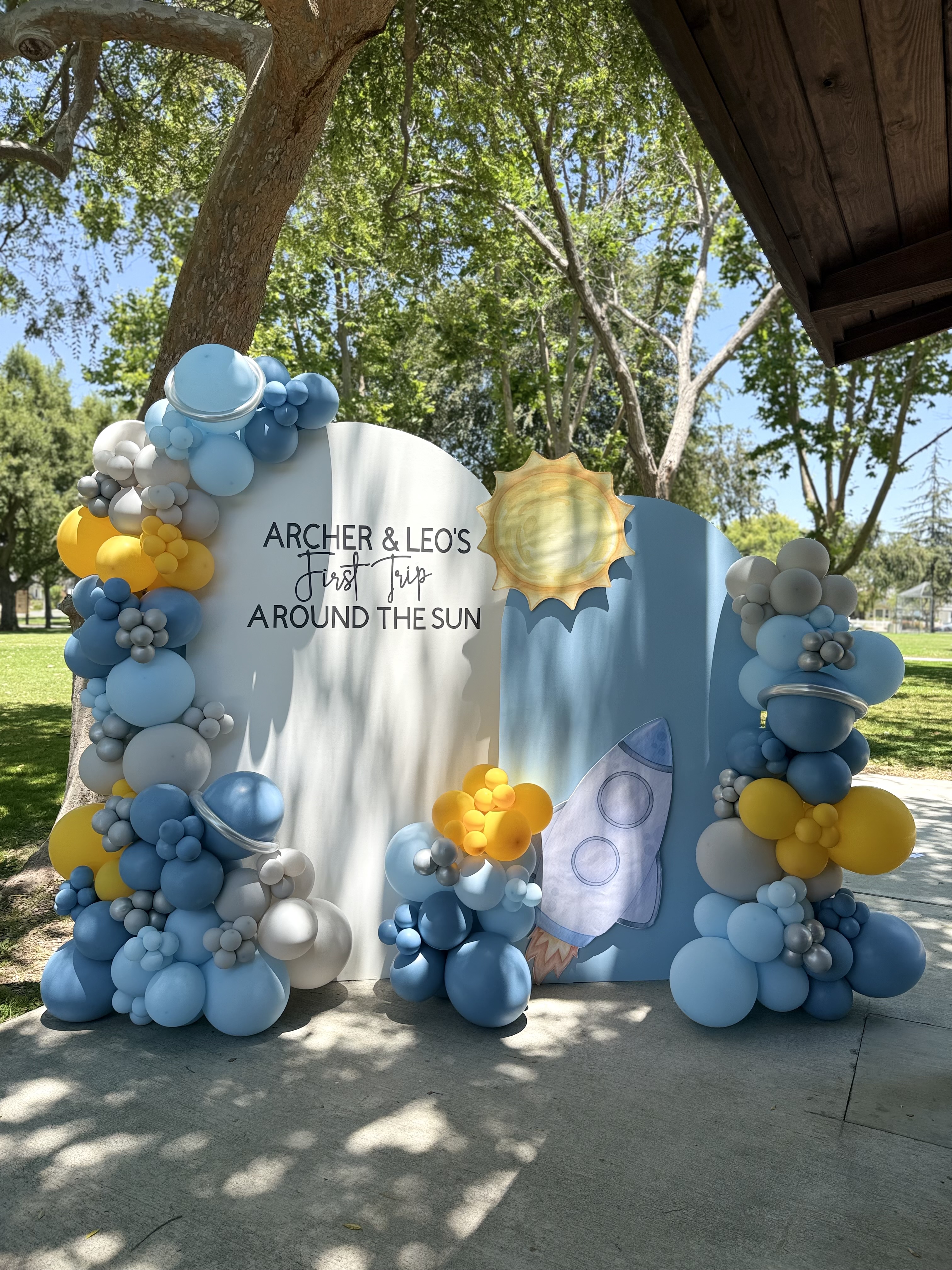Colorful birthday balloon garland backdrop styled in Long Beach