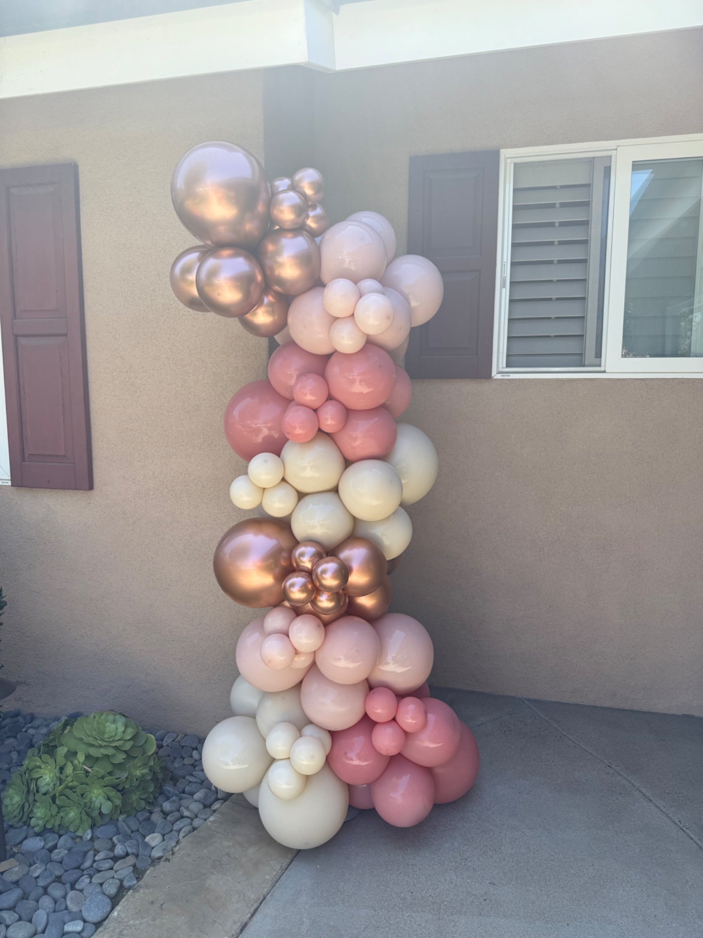 Rose gold, blush and cream freestanding balloon column